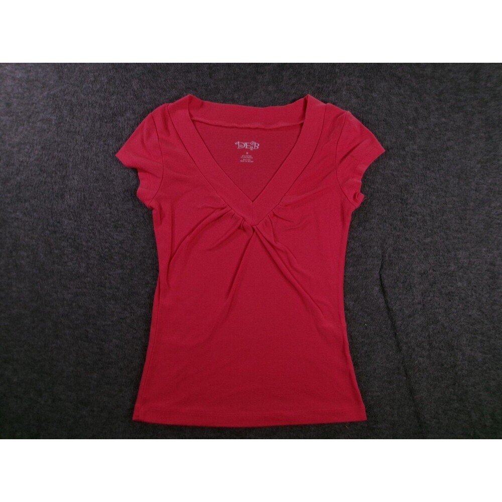 Deb Top Women Medium Pink Base Layer Capsule Causal V Neck Pleated Preppy
